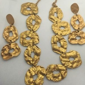 Necklace and Earrings Golden Carved Set